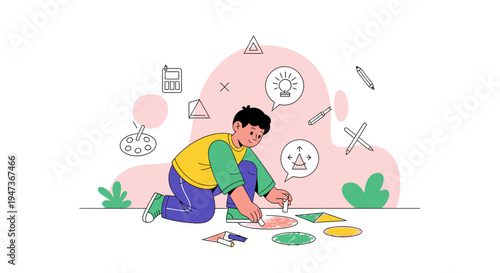Creative Child Assembling Geometric Shapes, Learning and Playing