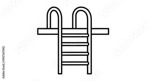 Swimming pool ladder icon, black and white line art vector of a pool entry stair, isolated on white.