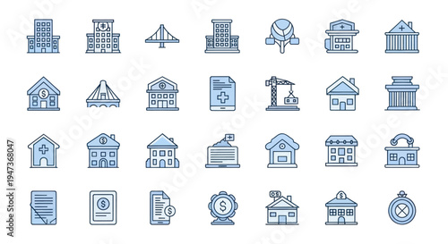 Buildings and structures icon set