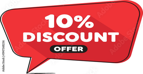 10 Percent Discount Offer Banner with Red Speech Bubble and Modern Typography for Sale Promotion, Marketing Campaign, Retail Advertising, and E Commerce Design