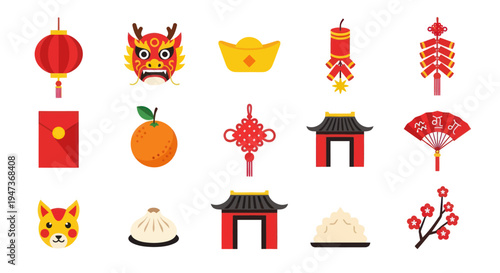 Chinese new year festive icon set