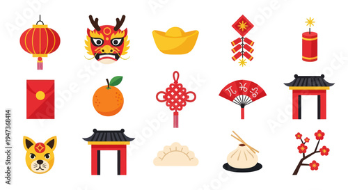 Chinese new year festive icon set