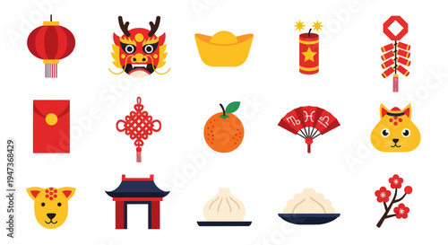 Chinese new year festive icons set