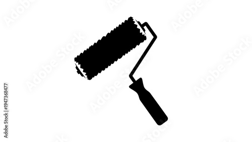 Textured paint roller vector silhouette illustration.
