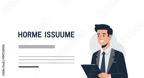 Professional male character illustration with resume document.