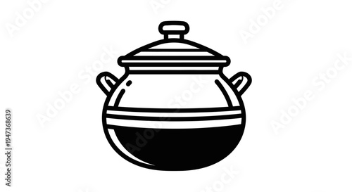 Vector line icon of a traditional cooking pot with lid.