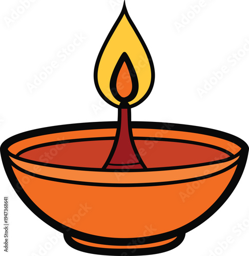Orange clay diya lamp with yellow flame vector illustration EPS PNG file