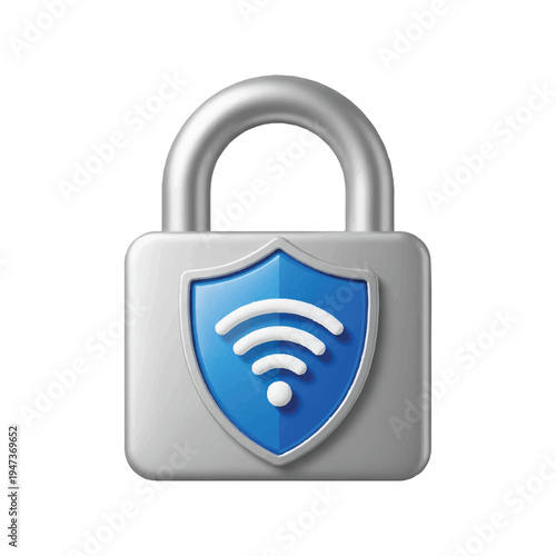 Secure WiFi Shield Padlock Symbol Representing Cybersecurity and Protection.