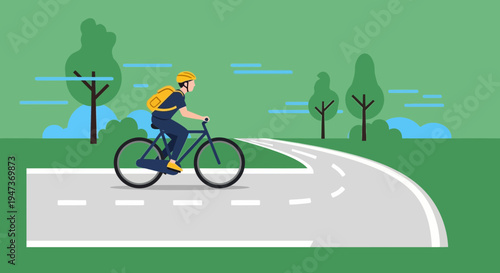 Cyclist riding a bicycle on a scenic road through a green park with trees