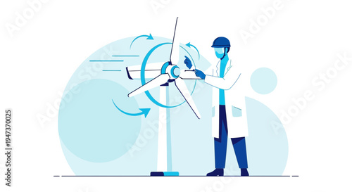 Engineer Inspecting Wind Turbine Blades for Renewable Energy Production