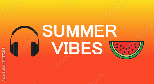 Summer Vibes with Headphones and Watermelon Slice on Gradient Background