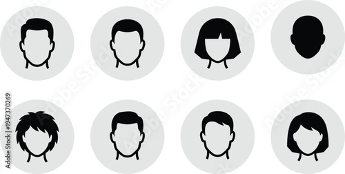 avatar user icon set, male and female profile avatars, default account picture collection, social media user icons, isolated vector