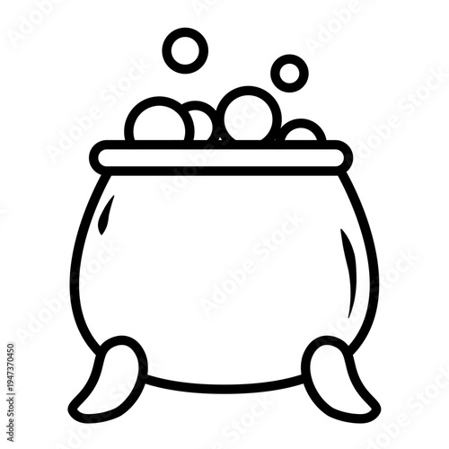 Cartoon pot filled with coins suggesting savings and wealth in a simple black and white illustration.
