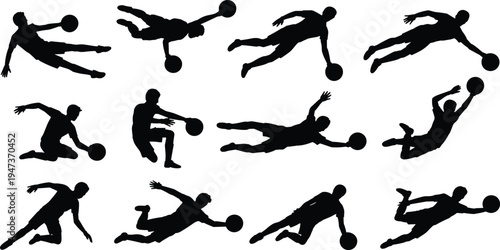 Basketball player silhouettes set isolated on white background dynamic dunk dribble action poses flat vector illustration sports, athletes motion design