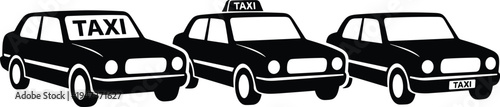 Black taxi car set, classic cab silhouettes collection, urban transportation service icons, city ride vehicle illustration isolated on white
