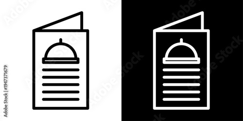 Menu card icon in outline style showing restaurant menu list with food cloche representing dining menu, food selection and restaurant service.