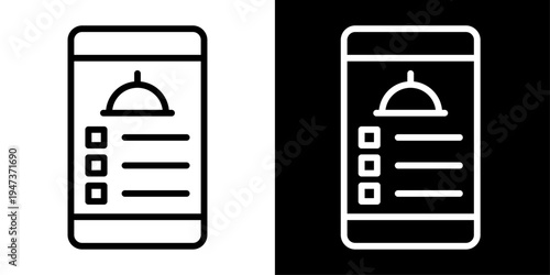 Online food icon featuring smartphone with meal menu representing food delivery apps, digital ordering, restaurant services and takeaway platforms.