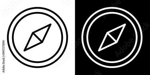 Compass icon in outline style representing navigation, direction finding, travel exploration, map guidance and outdoor adventure.