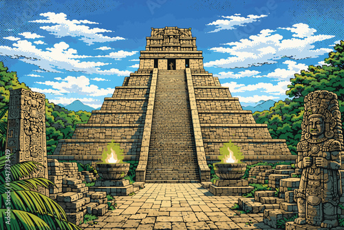 Beautiful Japanese Landscape Scenic Vector Illustration