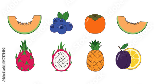 Colorful fruits isolated food illustration