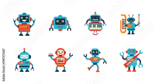 Colorful robot characters illustration