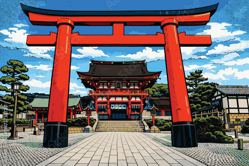 Beautiful Japanese Landscape Scenic Vector Illustration