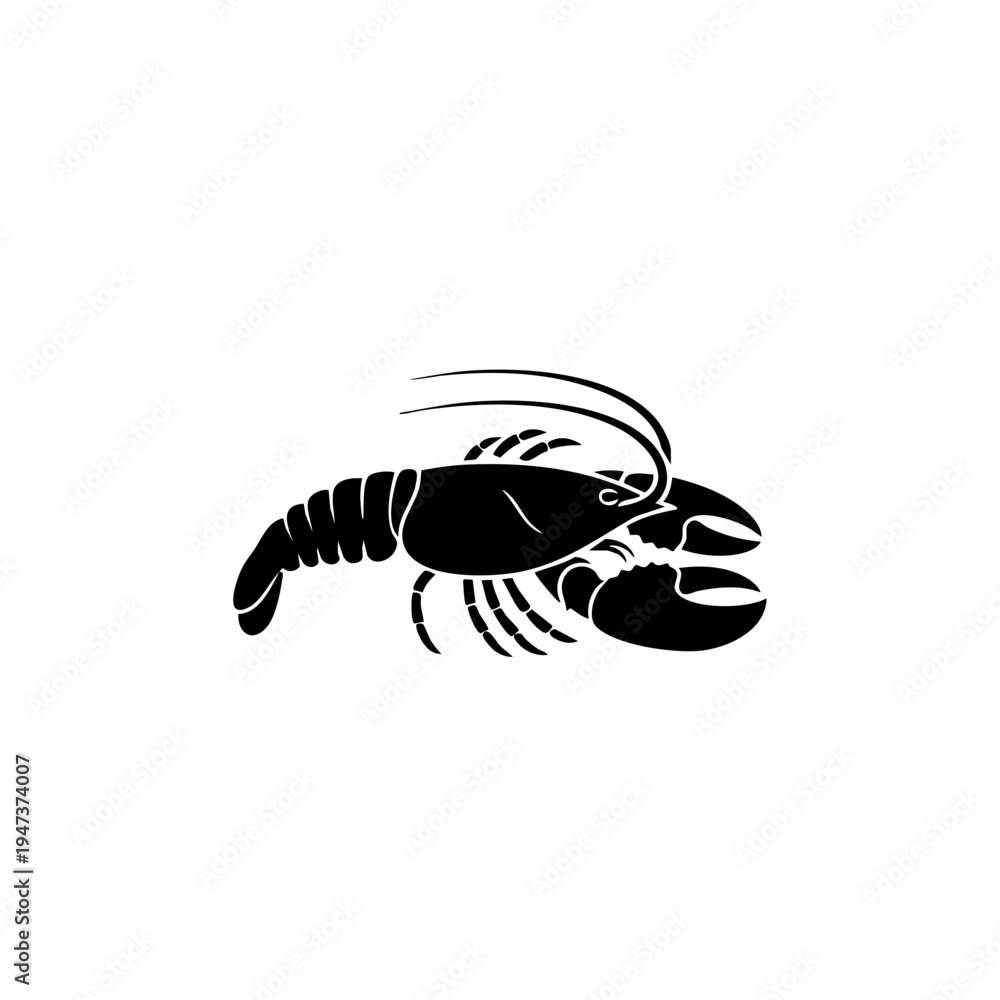 Fototapeta premium Black and white illustration of a detailed lobster side view