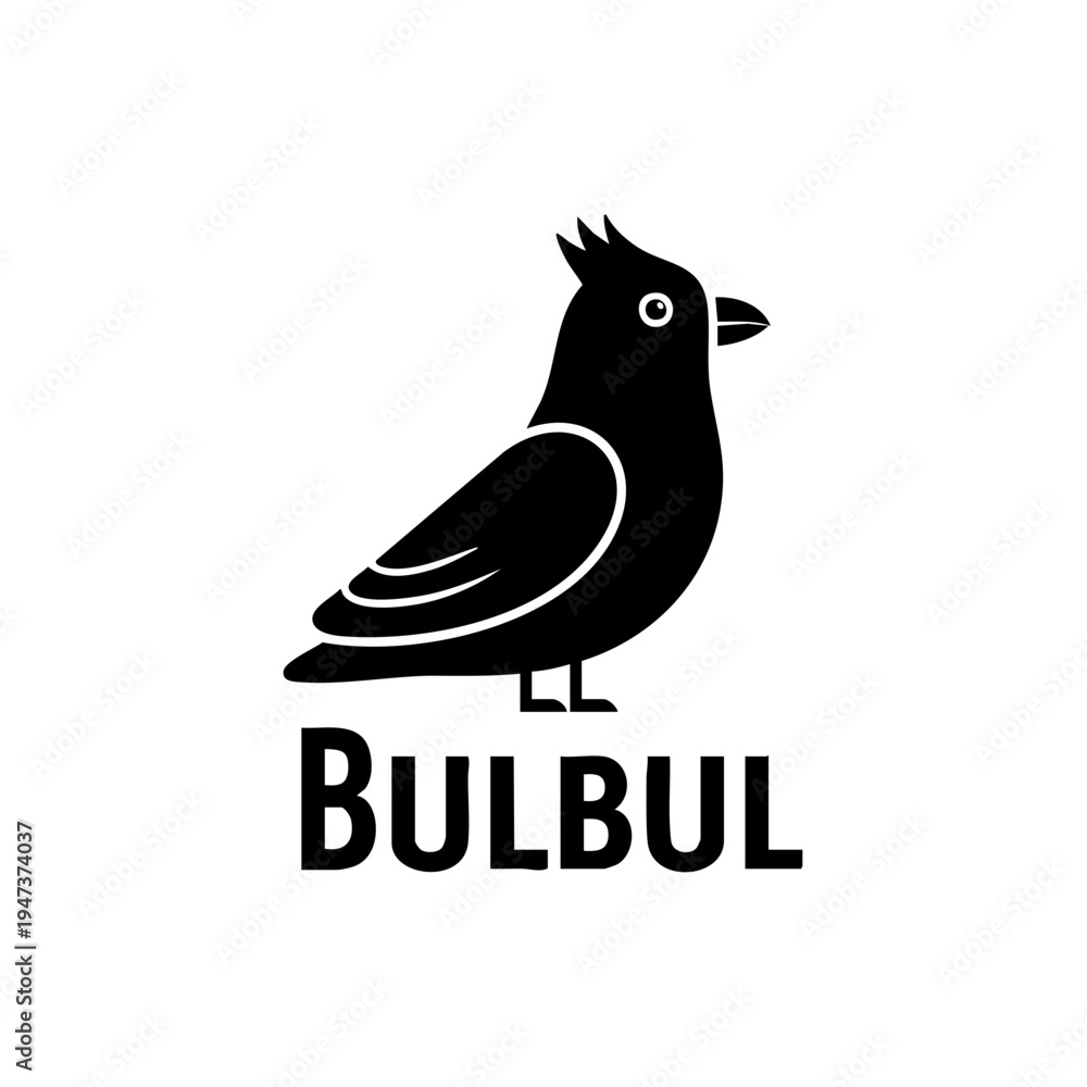 Fototapeta premium Black silhouette of a bulbul bird standing on a plain surface