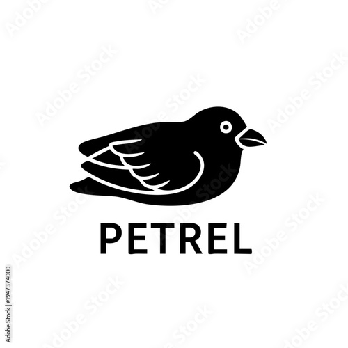 Black crow logo featuring the petrel brand name in lowercase letters