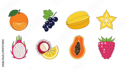 Colorful tropical fruits isolated on white