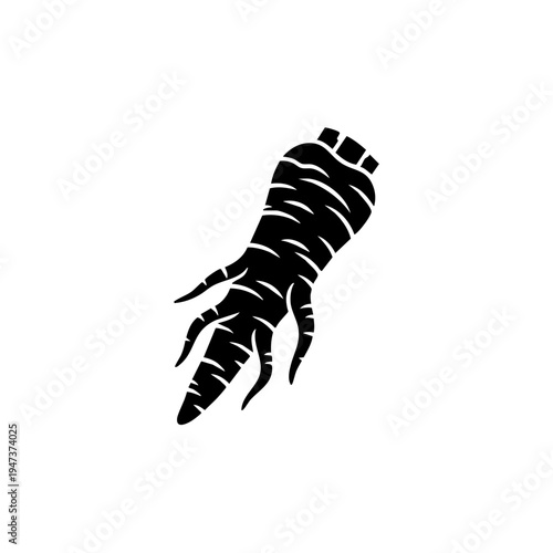A detailed illustration of a stylized black crab with pronounced claws