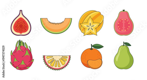 Colorful tropical fruits isolated on white