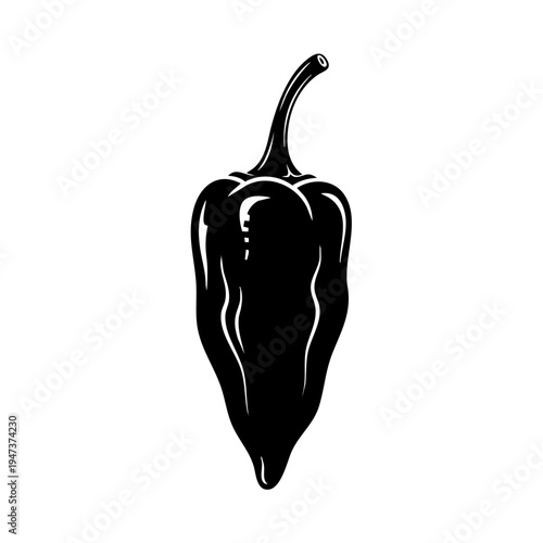 Black silhouette of a habanero pepper with a slender stem