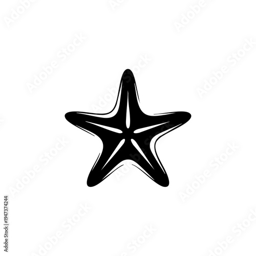 A sleek black five-pointed star with a geometric center design