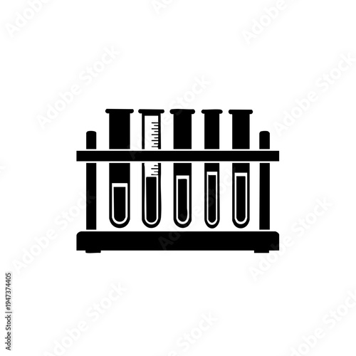 Laboratory test tubes rack with five test tubes containing liquids