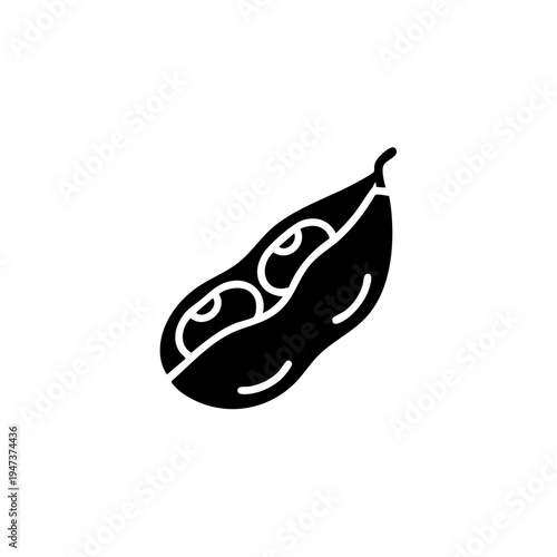Black and white illustration of a single bean pod with seeds