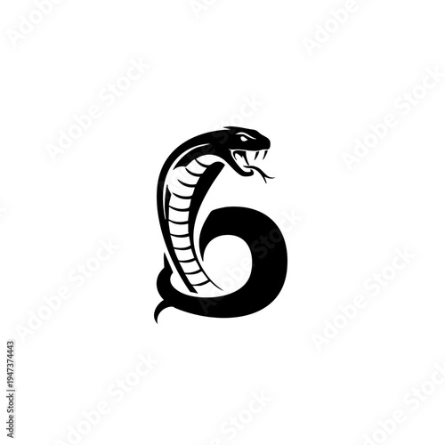 A stylized snake coiled around the number six in black and white