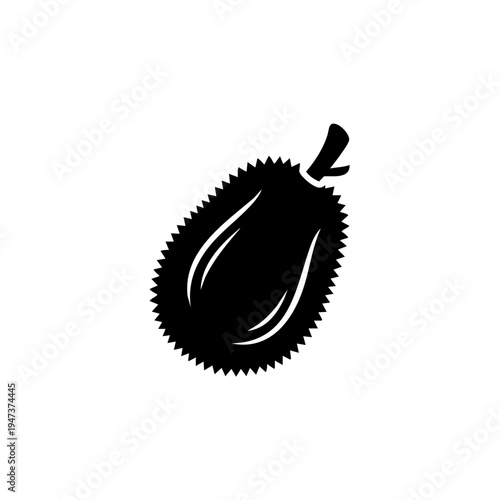Black and white illustration of a durian fruit with its distinctive spiky exterior