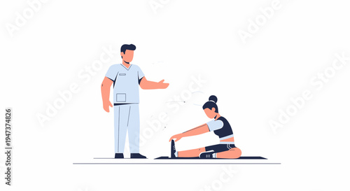 Physical therapist guiding patient in stretching exercise on yoga mat