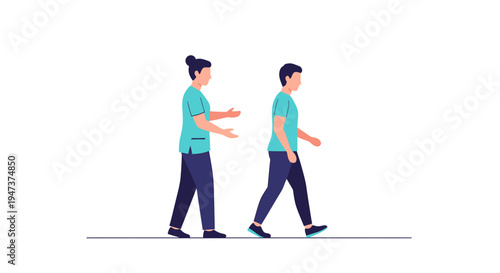 Physical therapist guiding patient walking, rehabilitation, physical therapy, medical assistance