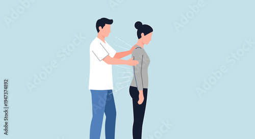 Physiotherapist adjusting woman's posture, back pain relief, physical therapy concept