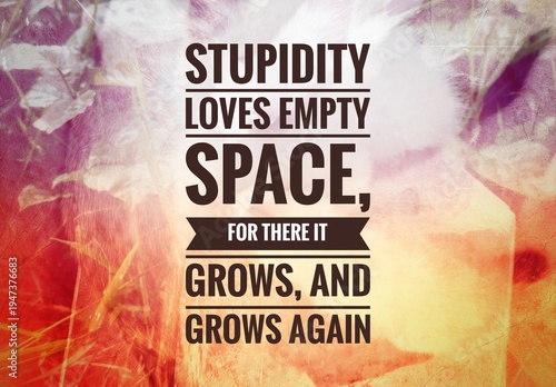 Foto "Quote stating stupidity loves empty space, where it grows and multiplies, reflecting satire on ignorance, wisdom, and human behavior