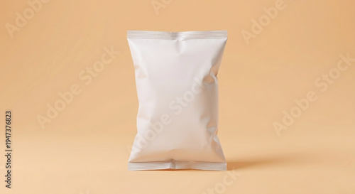 Blank Silver Foil Packaging Bag Mockup on Neutral Background – Realistic Stand-Up Pouch for Branding Design