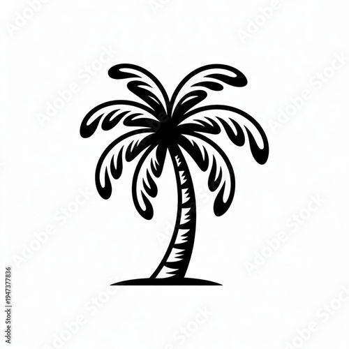 A tropical palm tree silhouette vector illustration featuring an exotic coconut leaf design for a summer beach paradise vacation icon