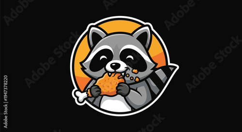Cartoon raccoon eating fried chicken