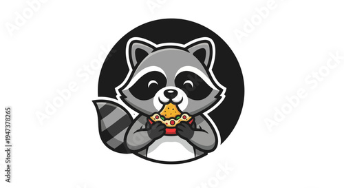 Cartoon raccoon eating pizza slice