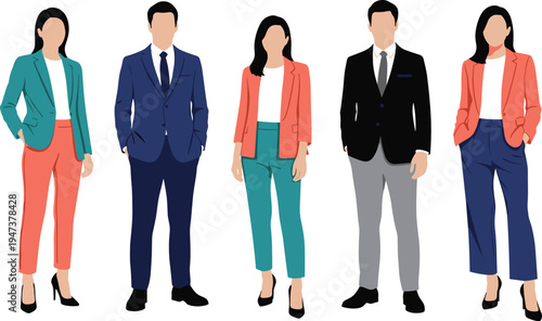 Business People in Professional Suits Minimal Vector Illustration Set for Corporate and Career Concepts