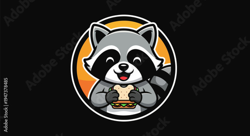 Cartoon raccoon holding sandwich illustration