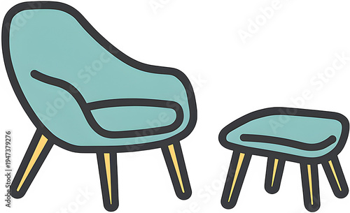 Modern Lounge Chair and Footstool Furniture Icon