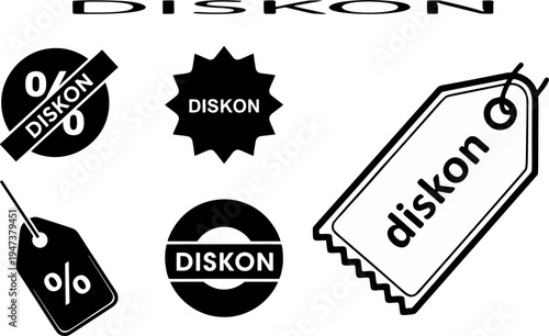 Discount sale tags and labels set with percentage off isolated on transparent background